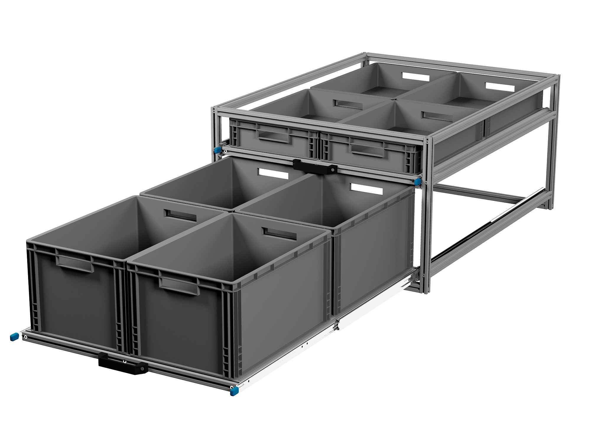 Heckauszug 800 x 1200 mm Euroboxen für Camper, Caravan, Wohnmobil & Nutzfahrzeuge, 220 kg Tragkraft, Typ 34, mit Euroboxen, Bestückung 1