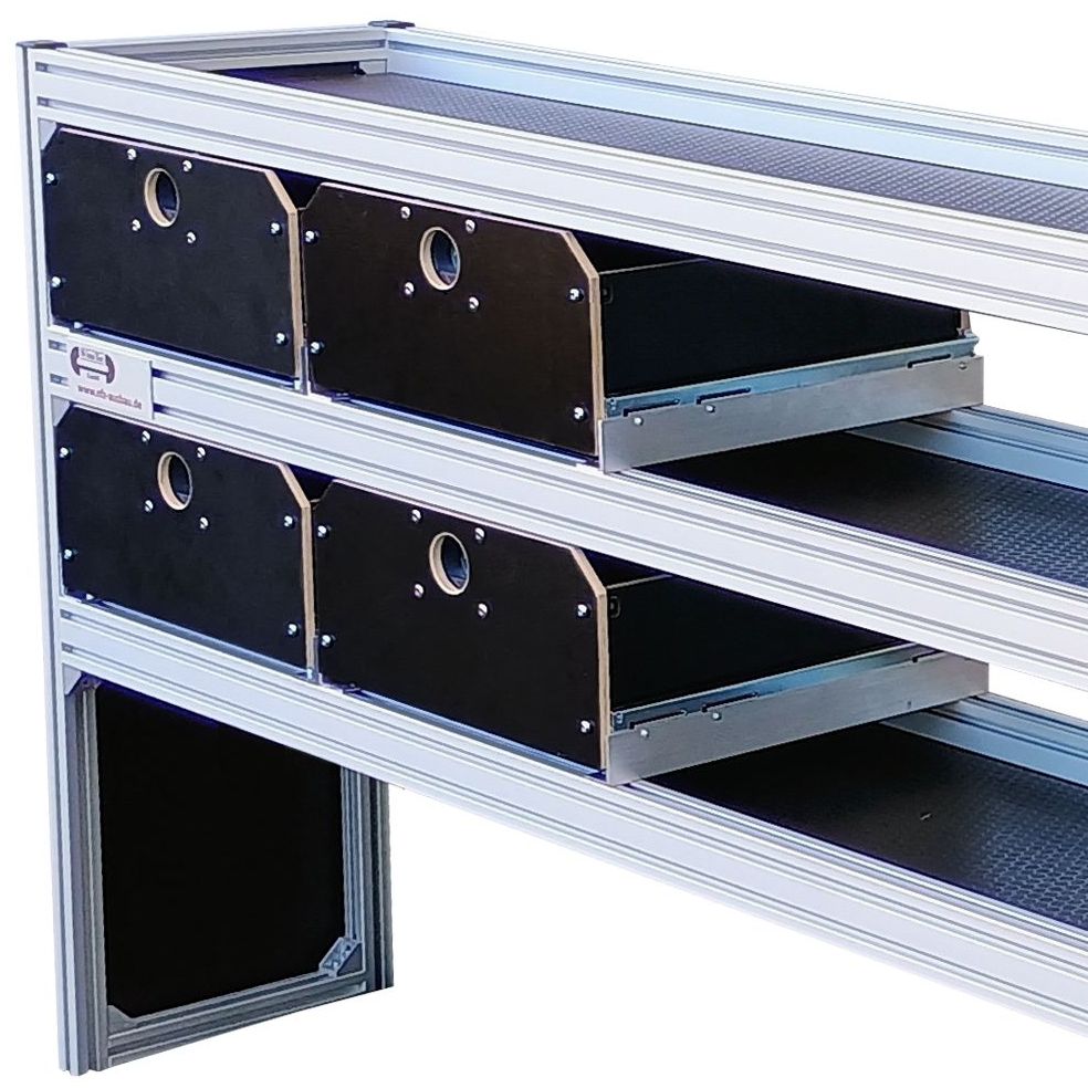 Alu-Fahrzeugregal 2835 x 1296 x 357 mm + Schubladensystem II