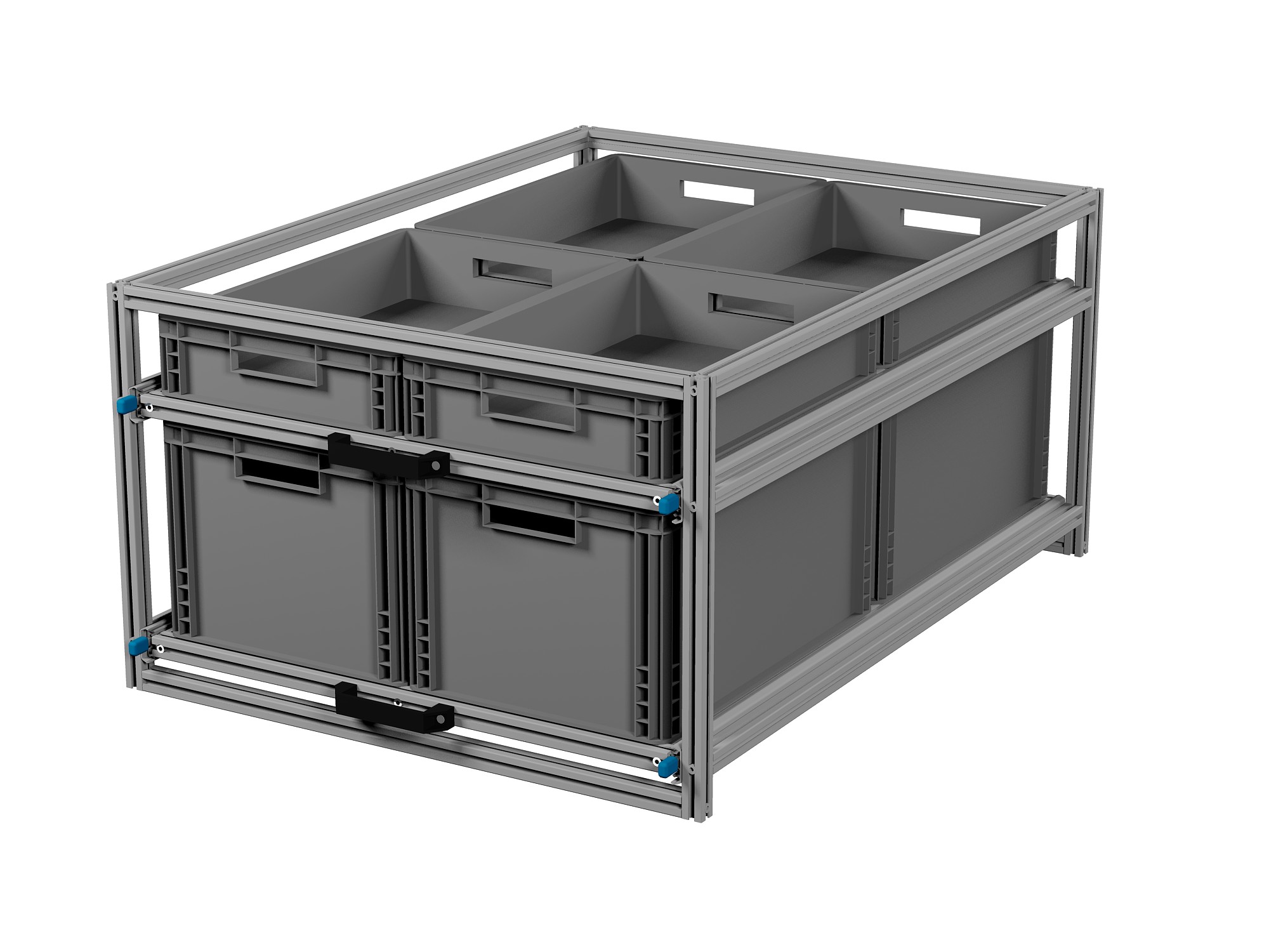 Heckauszug 800 x 1200 mm Euroboxen für Camper, Caravan, Wohnmobil & Nutzfahrzeuge, 220 kg Tragkraft, Typ 34, mit Euroboxen, Bestückung 1