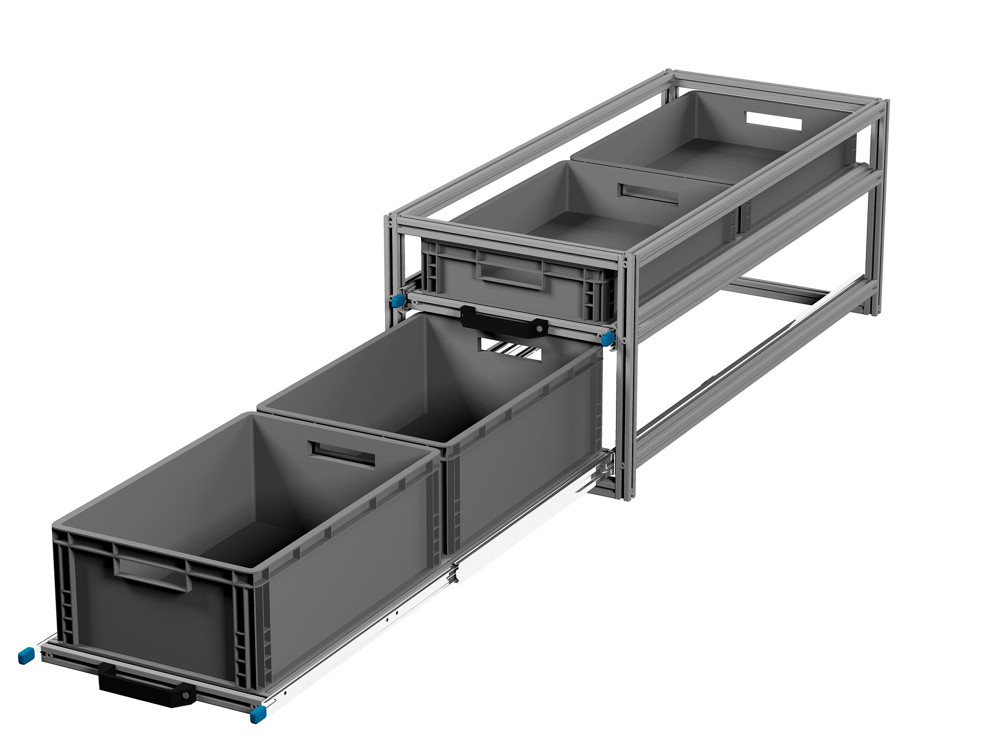 Heckauszug Euroboxen für Camper, Caravan, Wohnmobil & Nutzfahrzeuge, 70 kg Tragkraft, Typ 5, mit Euroboxen, Bestückung 3