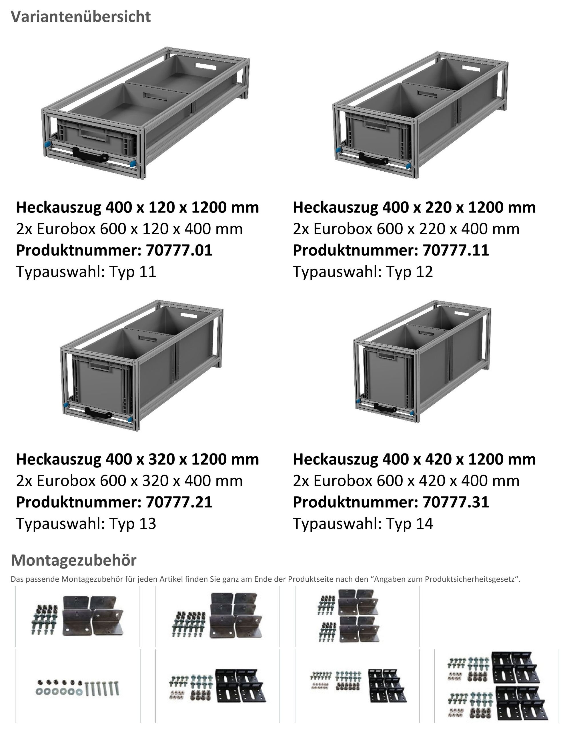 Heckauszug Euroboxen für Camper, Caravan, Wohnmobil & Nutzfahrzeuge, 70 kg Tragkraft, Typ 11, ohne Euroboxen