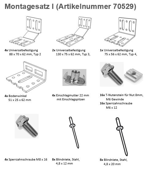 Alu-Fahrzeugregal 1026 x 918 x 357 mm + Schubladensystem I + Montagesatz I + Boxenset I