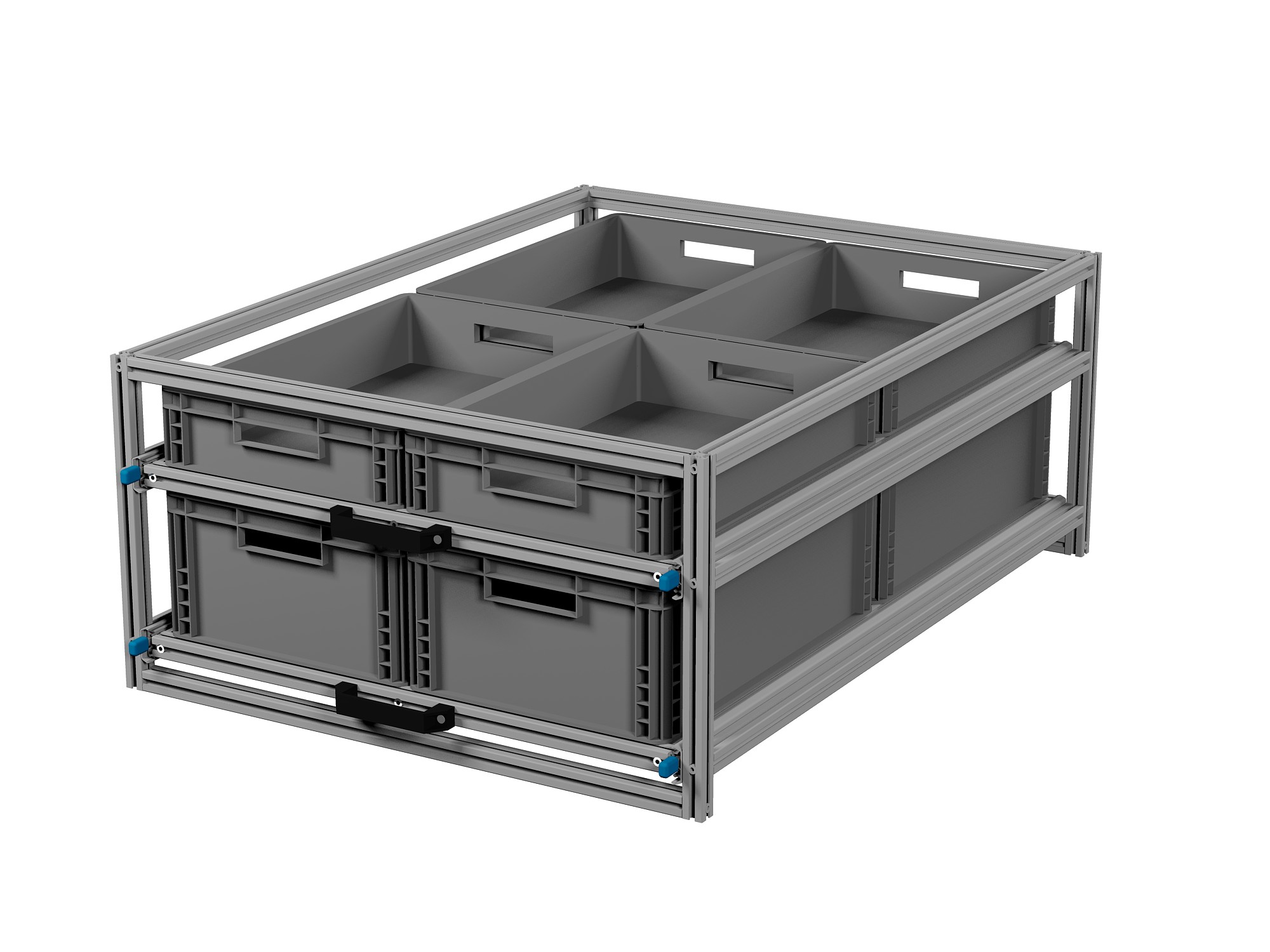 Heckauszug 800 x 1200 mm Euroboxen für Camper, Caravan, Wohnmobil & Nutzfahrzeuge, 220 kg Tragkraft, Typ 33, mit Euroboxen, Bestückung 1