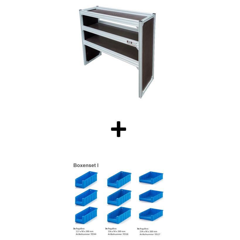 Alu-Fahrzeugregal 1026 x 918 x 357 mm + Boxenset I