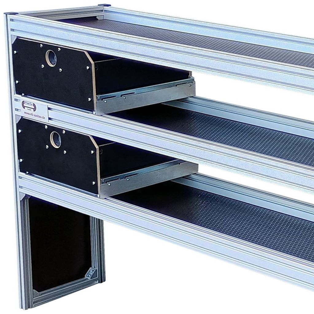 Alu-Fahrzeugregal 2835 x 1296 x 357 mm + Schubladensystem I