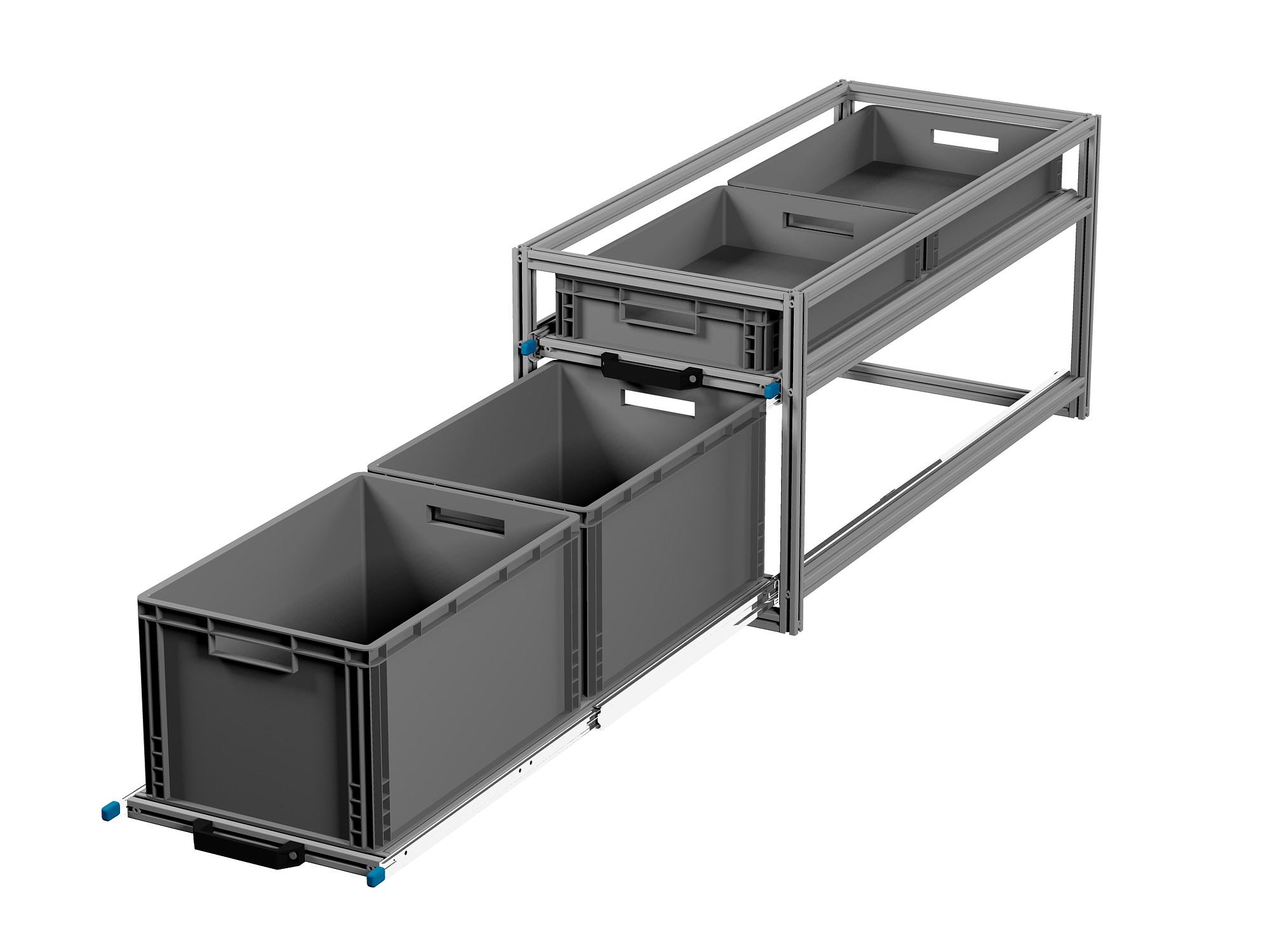 Heckauszug Euroboxen für Camper, Caravan, Wohnmobil & Nutzfahrzeuge, 70 kg Tragkraft, Typ 6, mit Euroboxen, Bestückung 3