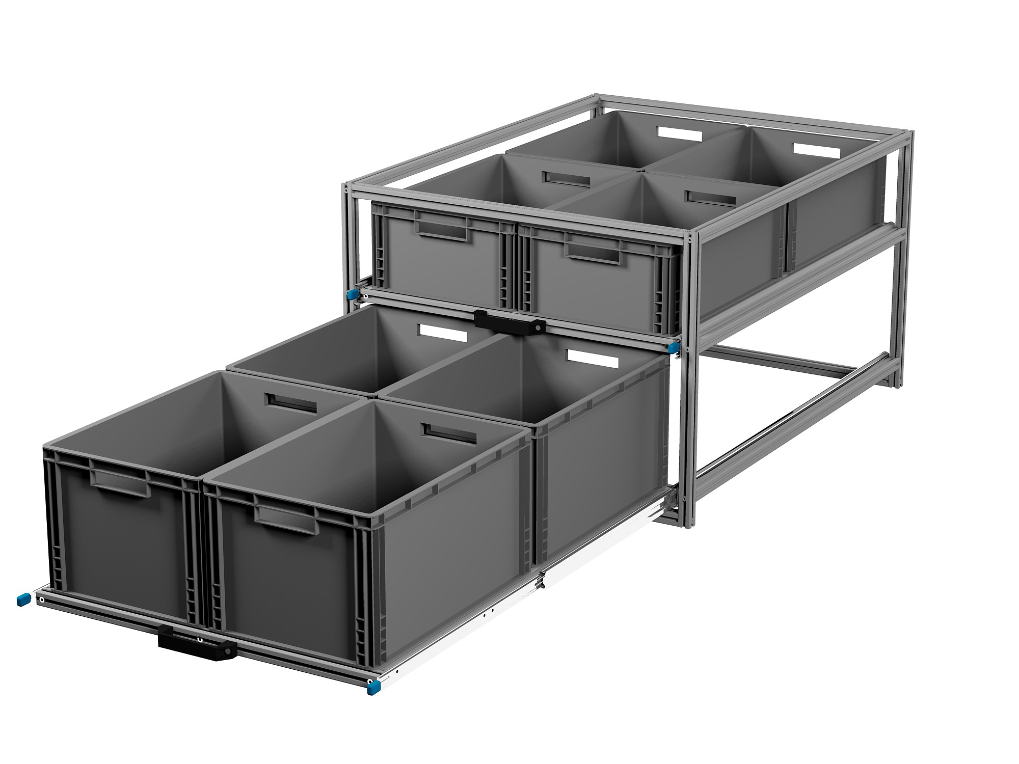 Heckauszug 800 x 1200 mm Euroboxen für Camper, Caravan, Wohnmobil & Nutzfahrzeuge, 220 kg Tragkraft, Typ 35, mit Euroboxen, Bestückung 1
