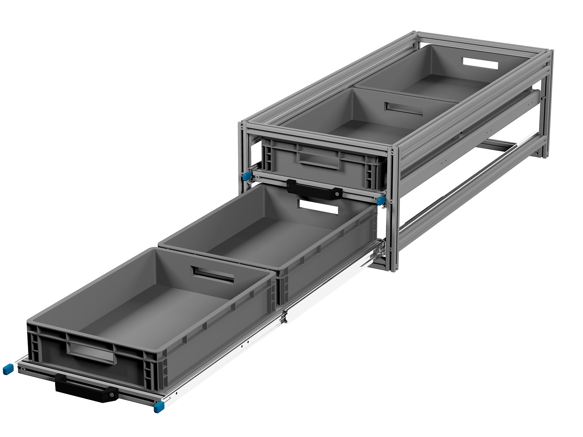 Heckauszug Euroboxen für Camper, Caravan, Wohnmobil & Nutzfahrzeuge, 220 kg Tragkraft, Typ 4, mit Euroboxen, Bestückung 2