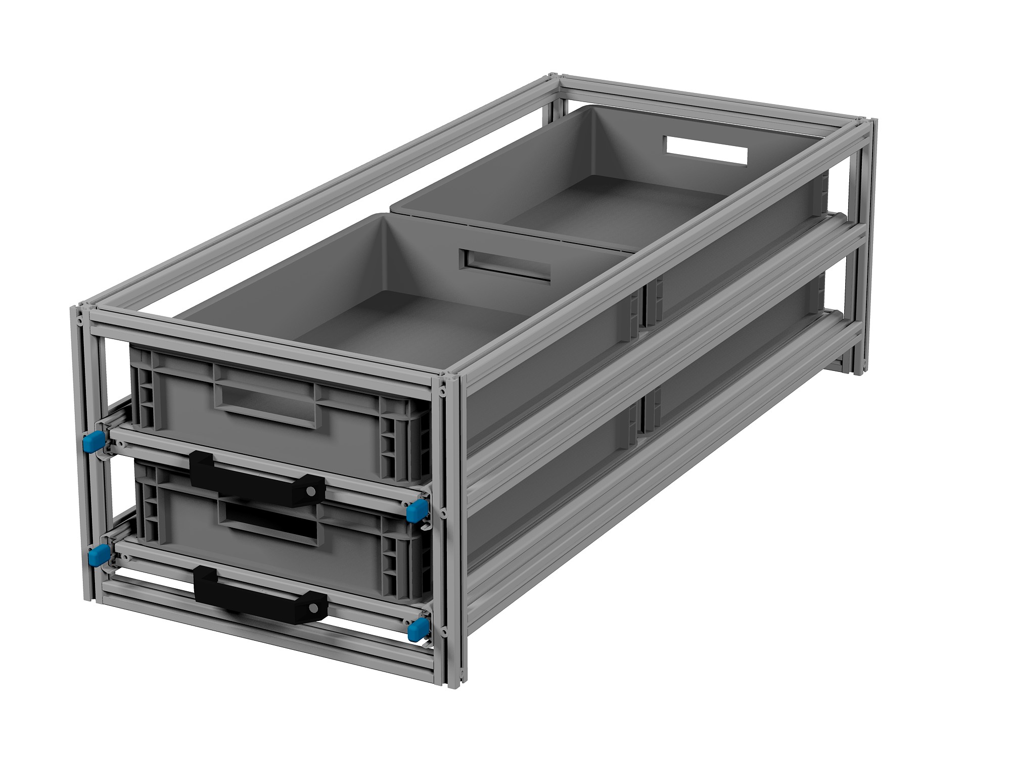 Heckauszug Euroboxen für Camper, Caravan, Wohnmobil & Nutzfahrzeuge, 70 kg Tragkraft, Typ 4, mit Euroboxen, Bestückung 3