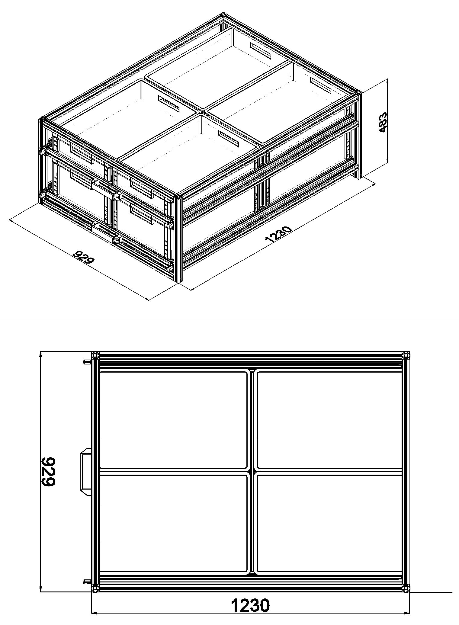 Heckauszug 800 x 1200 mm Euroboxen für Camper, Caravan, Wohnmobil & Nutzfahrzeuge, 220 kg Tragkraft, Typ 33, mit Euroboxen, Bestückung 1